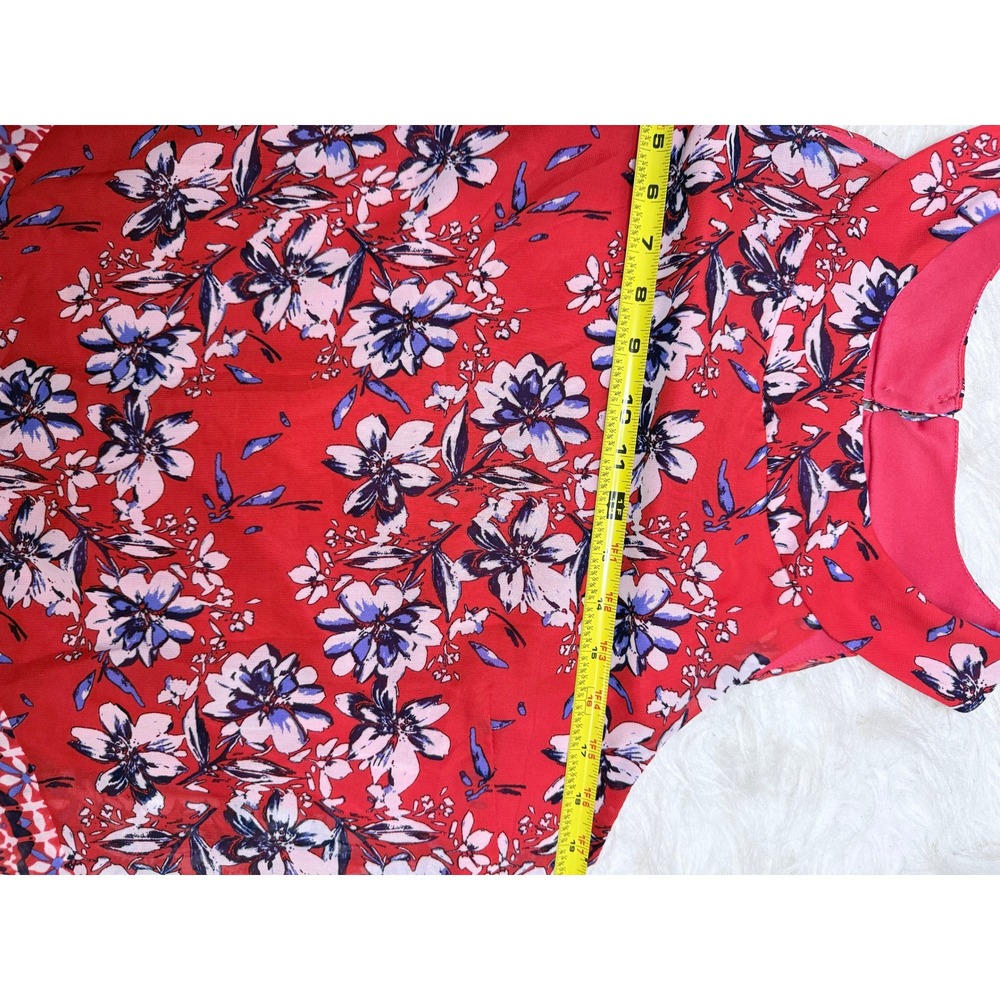 Alyx Red Floral Sleeveless Blouse Size Medium Lined Boho Keyhole Back - Picture 8 of 9